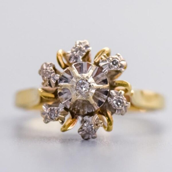 14K Gold Diamond Sunburst Ring