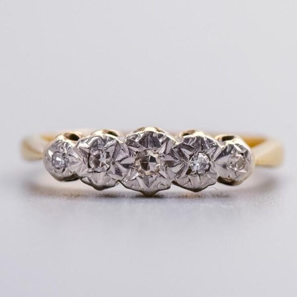 18K Gold Art Deco Five Stone Diamond Ring