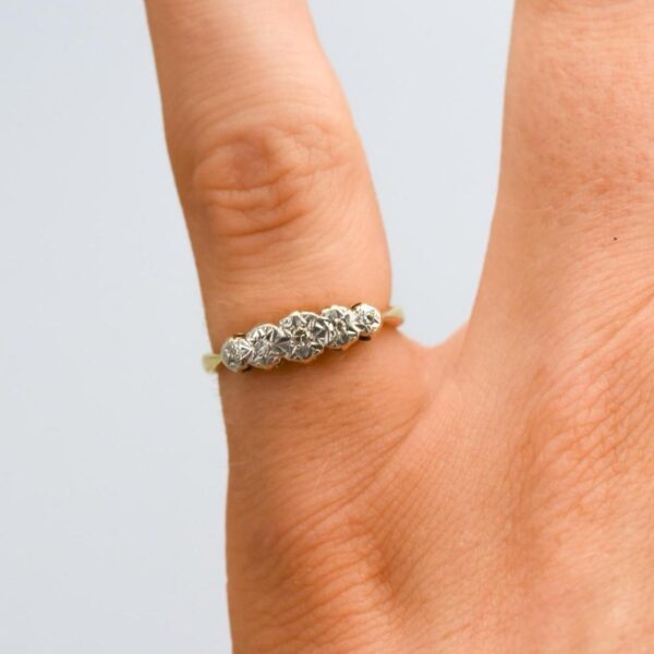 18K Gold Art Deco Five Stone Diamond Ring - Image 2