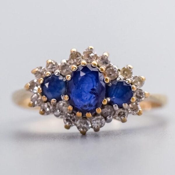 9K Gold Sapphire & Diamond Ring