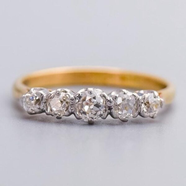 18K Gold Antique Five Stone Diamond Ring