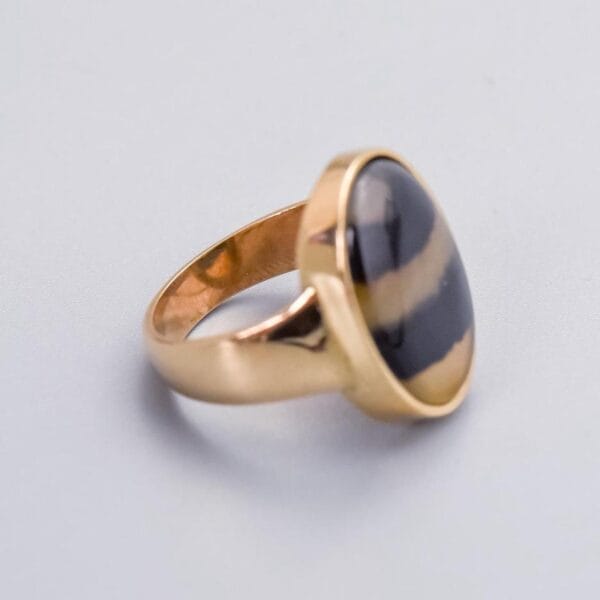 9K Gold Banded Agate Ring - Image 3