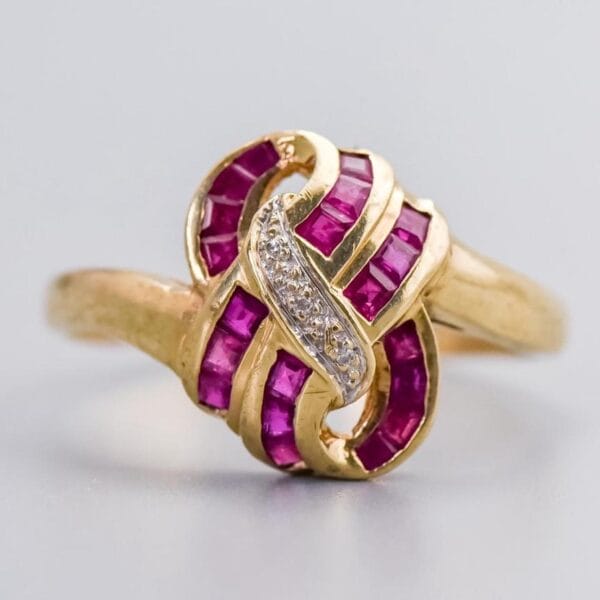 9K Gold Ruby & Diamond Knot Ring