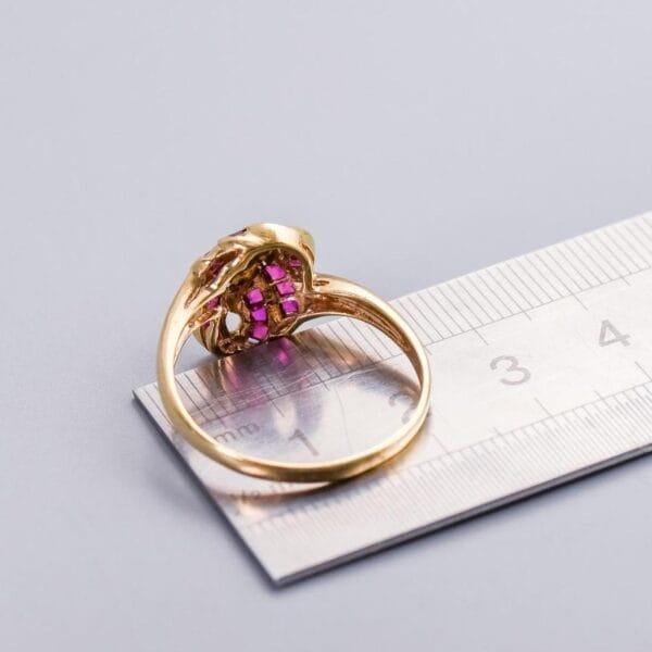 9K Gold Ruby & Diamond Knot Ring - Image 5