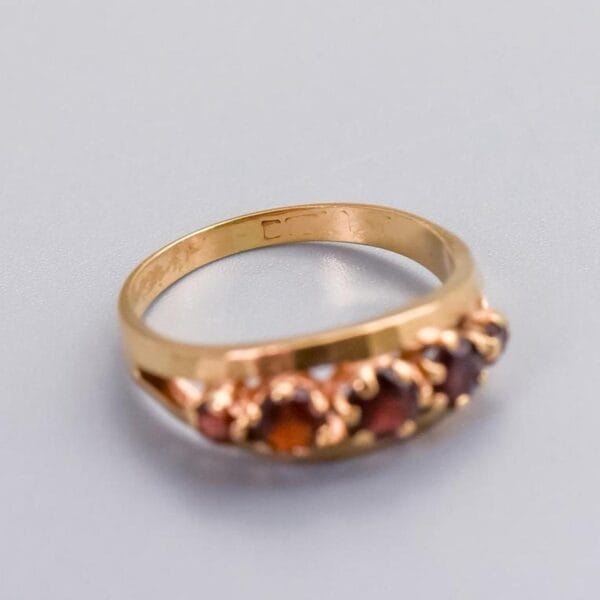 9K Gold Five Stone Red Garnet Ring - Image 3