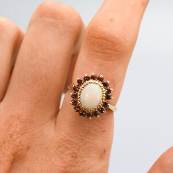 9K Gold Opal & Garnet Cluster Ring - Image 2
