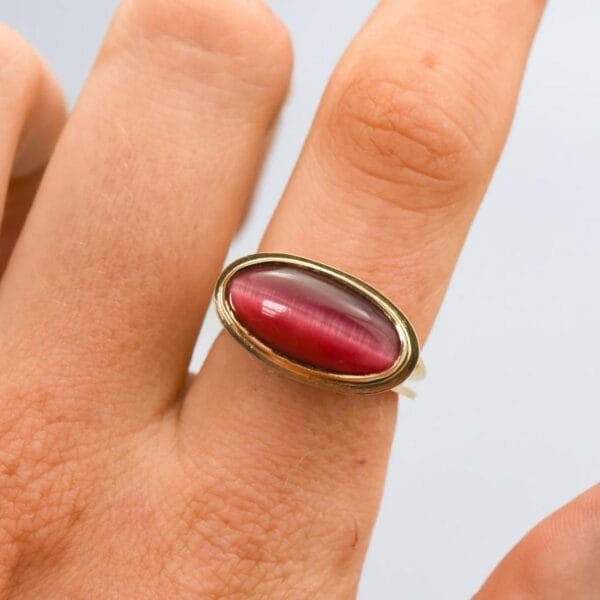 14K Gold Pink Cat’s Eye Ring - Image 2