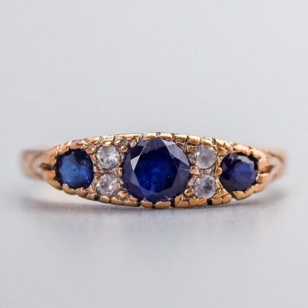 9K Gold Sapphire & CZ Half Hoop Ring