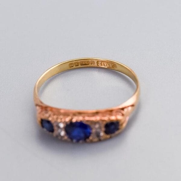 9K Gold Sapphire & CZ Half Hoop Ring - Image 3