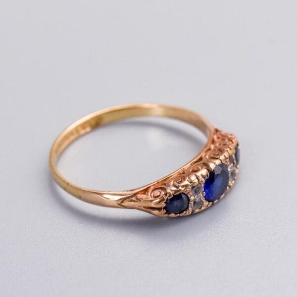 9K Gold Sapphire & CZ Half Hoop Ring - Image 4