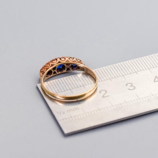 9K Gold Sapphire & CZ Half Hoop Ring - Image 5