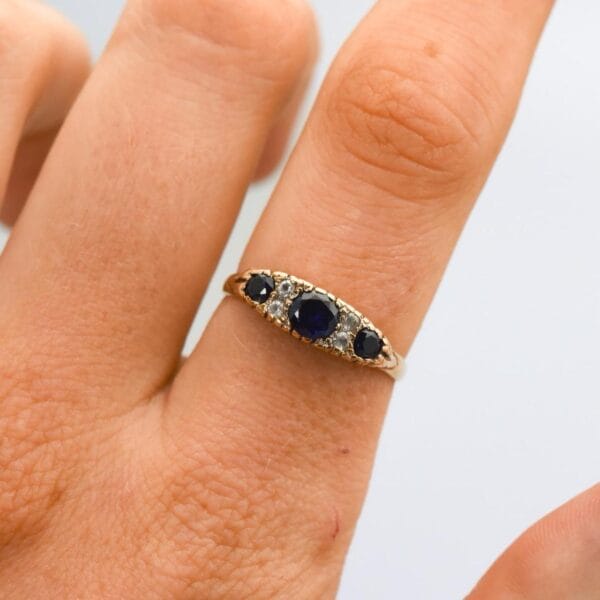 9K Gold Sapphire & CZ Half Hoop Ring - Image 2
