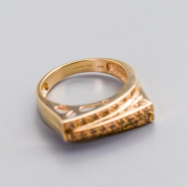 9K Gold Stacked Champagne Diamond Ring - Image 3