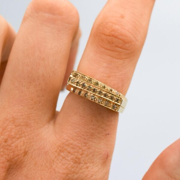 9K Gold Stacked Champagne Diamond Ring - Image 2