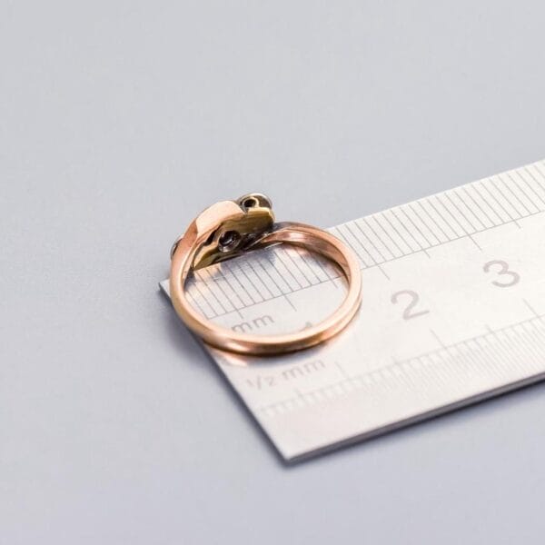 9K Rose Gold Art Deco Ruby & Diamond Crossover Ring - Image 5