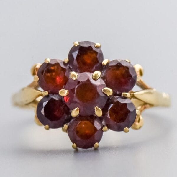 9K Gold Red Garnet Cluster Ring