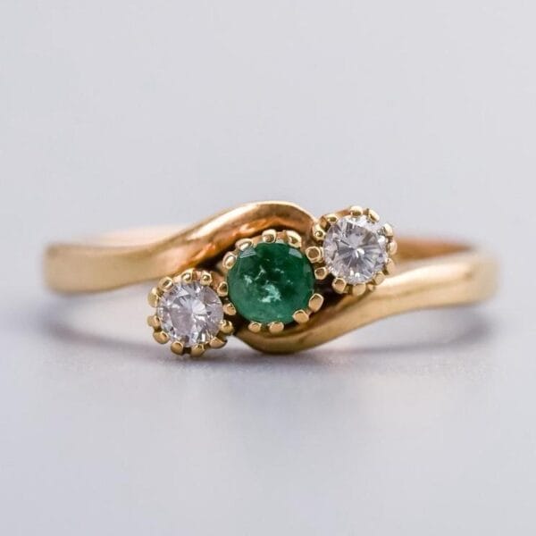 9K Gold Emerald & Diamond Trilogy Ring