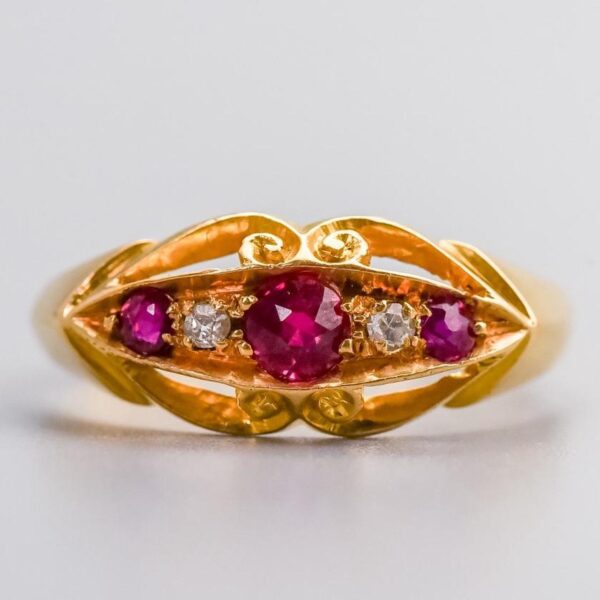 18K Gold Victorian Ruby & Diamond Boat Ring