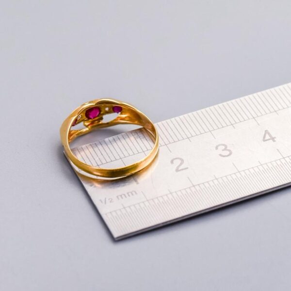 18K Gold Victorian Ruby & Diamond Boat Ring - Image 5