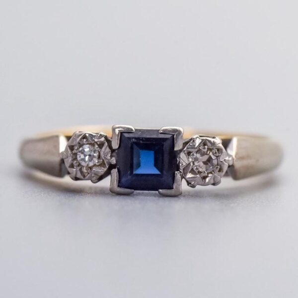 18K Gold Sapphire & Diamond Trilogy Ring