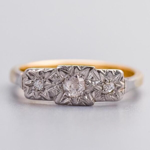 9K Gold Antique Diamond Trilogy Ring