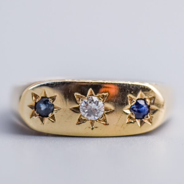 9ct Gold Sapphire and Diamond Gypsy Ring
