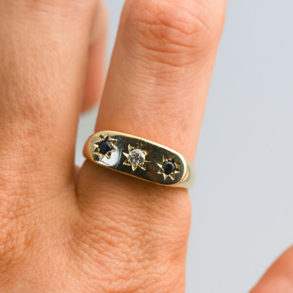9ct Gold Sapphire and Diamond Gypsy Ring - Image 5
