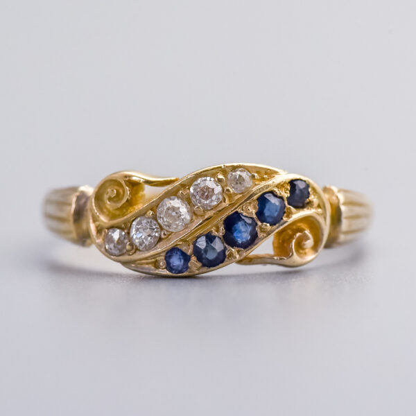 18ct Gold Victorian Sapphire & Diamond Gypsy Ring