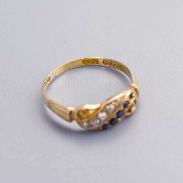 18ct Gold Victorian Sapphire & Diamond Gypsy Ring - Image 2