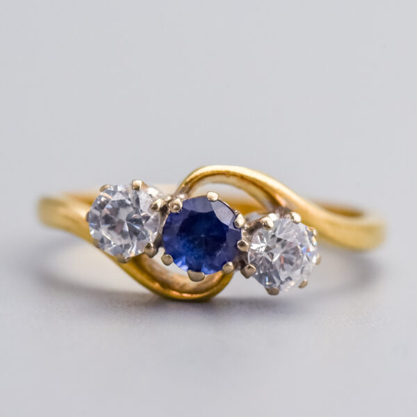 18ct Gold Sapphire & CZ Crossover Ring