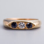 9ct Gold Three Stone CZ & Sapphire Ring