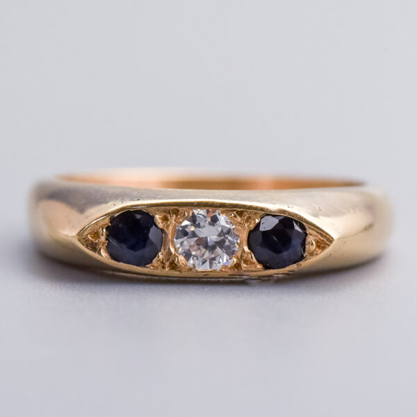 9ct Gold Three Stone CZ & Sapphire Ring