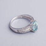9ct White Gold Blue Zircon Split Shank Ring