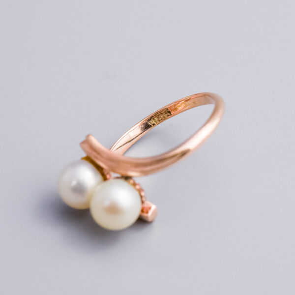 14ct Rose Gold Two Pearl Crossover Ring - Image 2