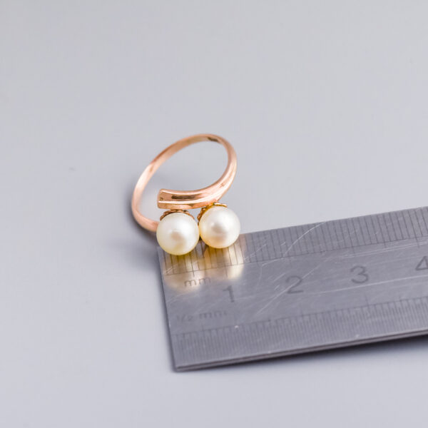 14ct Rose Gold Two Pearl Crossover Ring - Image 4