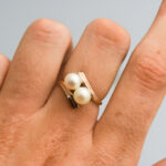 14ct Rose Gold Two Pearl Crossover Ring