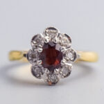 18ct Gold Red Garnet & Diamond Cluster Ring