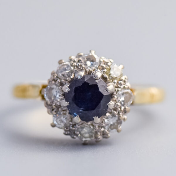18ct Gold Sapphire & Diamond Cluster Ring