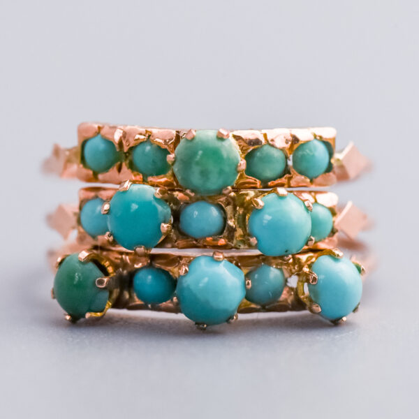 14ct Rose Gold Turquoise Three Row Harem Stacker Ring