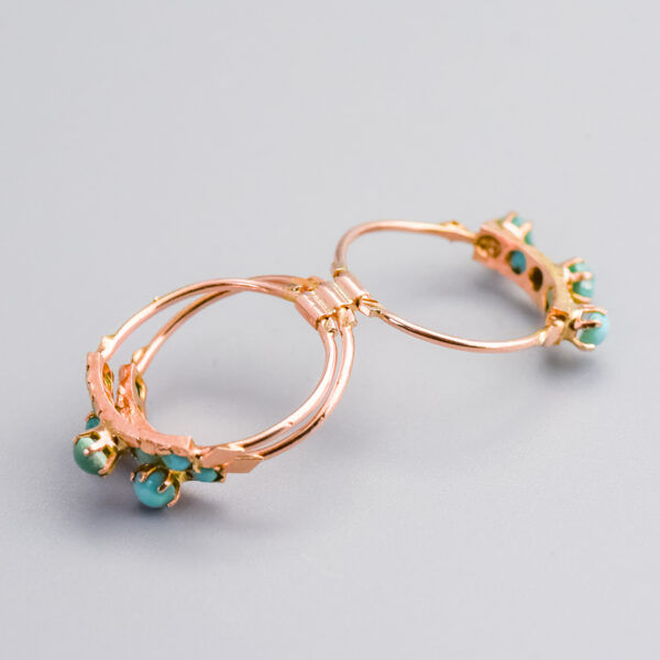 14ct Rose Gold Turquoise Three Row Harem Stacker Ring - Image 3