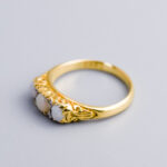 18ct Gold Opal & Diamond Carved Half Hoop Ring
