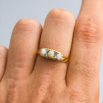 18ct Gold Opal & Diamond Carved Half Hoop Ring