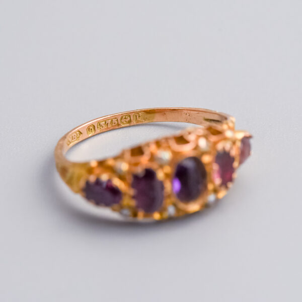 9ct Gold Edwardian Almandine Garnet & Seed Pearl Ring - Image 4