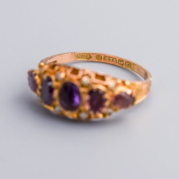 9ct Gold Edwardian Almandine Garnet & Seed Pearl Ring - Image 5