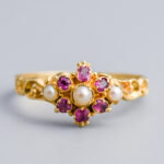 15ct Gold Victorian Ruby & Pearl Cluster Ring