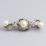 9ct White Gold Victorian Diamond & Pearl Brooch