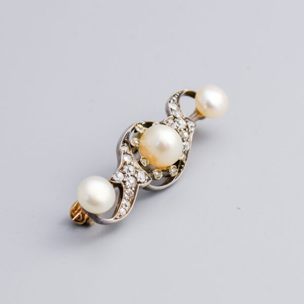 9ct White Gold Victorian Diamond & Pearl Brooch - Image 2