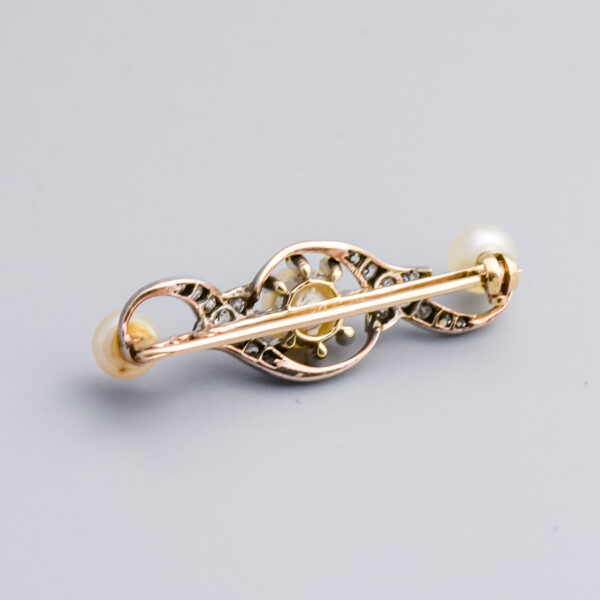 9ct White Gold Victorian Diamond & Pearl Brooch - Image 3