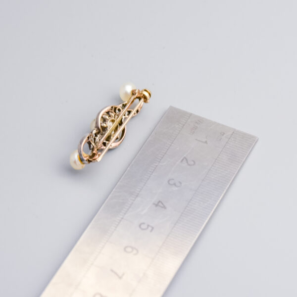 9ct White Gold Victorian Diamond & Pearl Brooch - Image 4