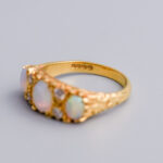 18ct Gold Opal & Diamond Carved Half Hoop Ring